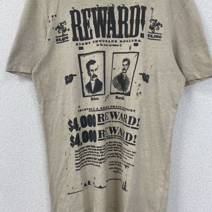 半袖プリントTシャツ　クルーネック　レトロデザイン　ベージュ　懸賞金　REWARD　アメカジ　夏服　　古着