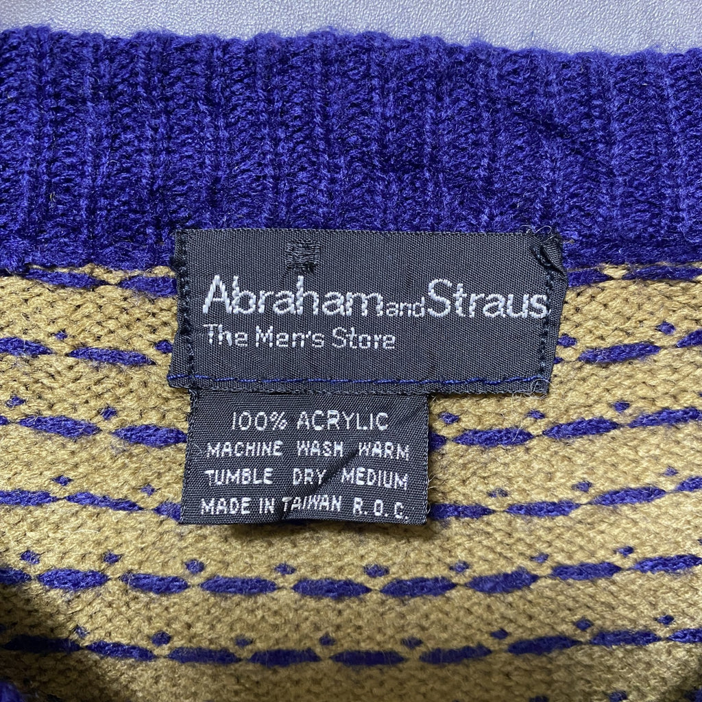 Abraham and Straus　長袖ニット　セーター　総柄　幾何学模様　ネイビー　紺　クルーネック　Mサイズ　古着