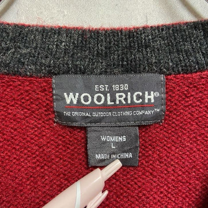 古着 used　WOOLRICH　ウールリッチ　長袖Vネック刺繍ニット　セーター　赤　レッド　秋冬服　レトロ　Lサイズ