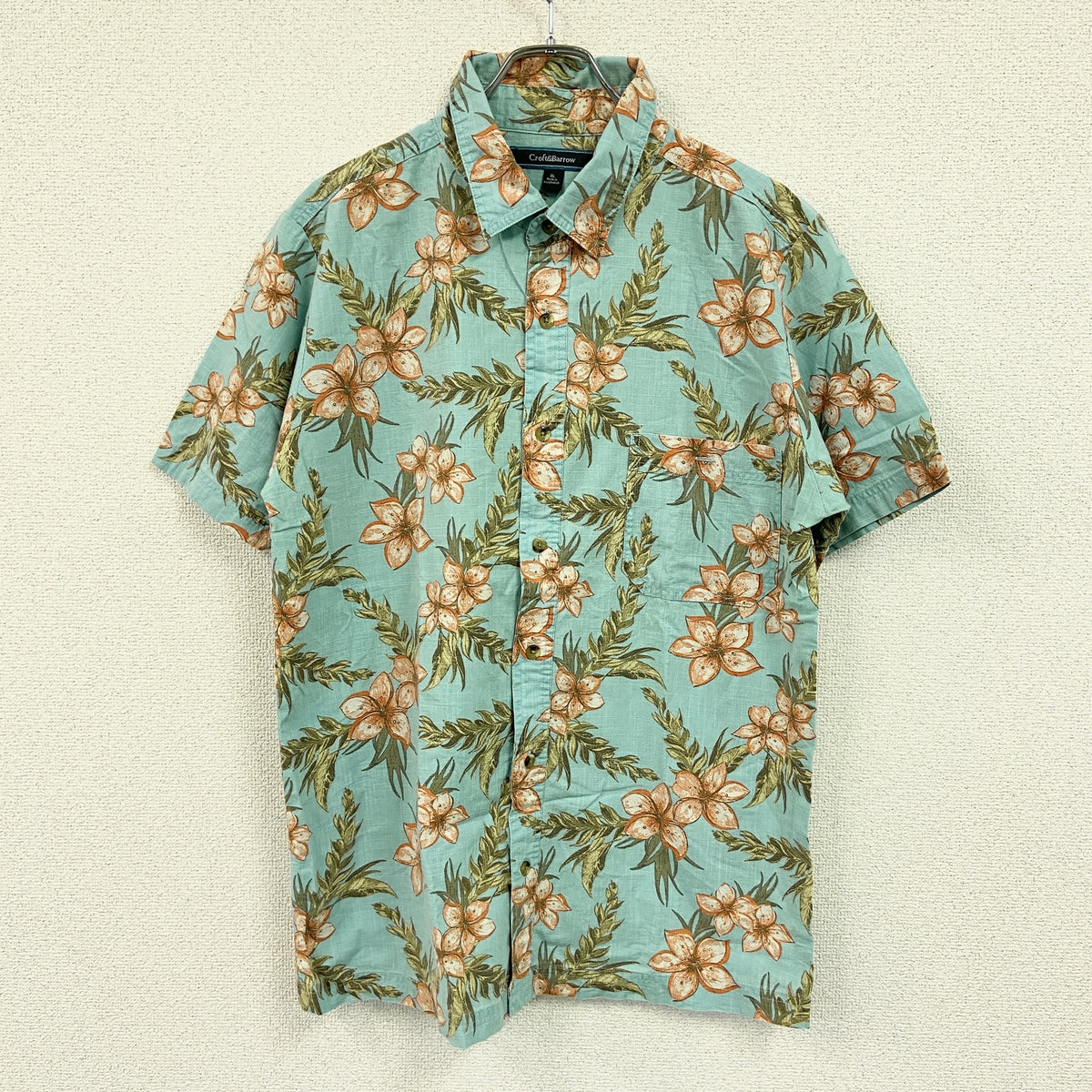 Croft&Barro　クロフト&バロー　半袖シャツ/アロハシャツ　柄シャツ　総柄　青　ブルー　XLサイズ　古着