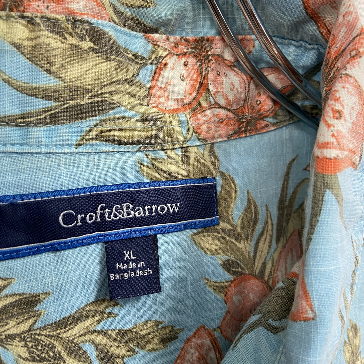 Croft&Barro　クロフト&バロー　半袖シャツ/アロハシャツ　柄シャツ　総柄　青　ブルー　XLサイズ　古着
