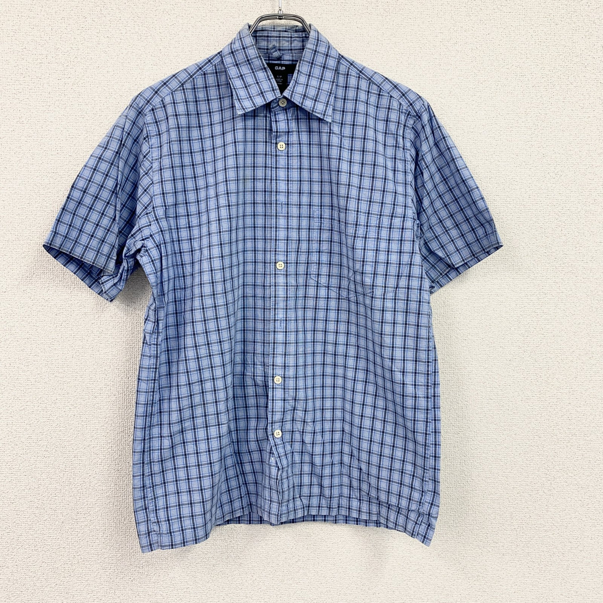 GAP　ギャップ　半袖シャツ　チェック柄　水色　ライトブルー　Sサイズ　古着