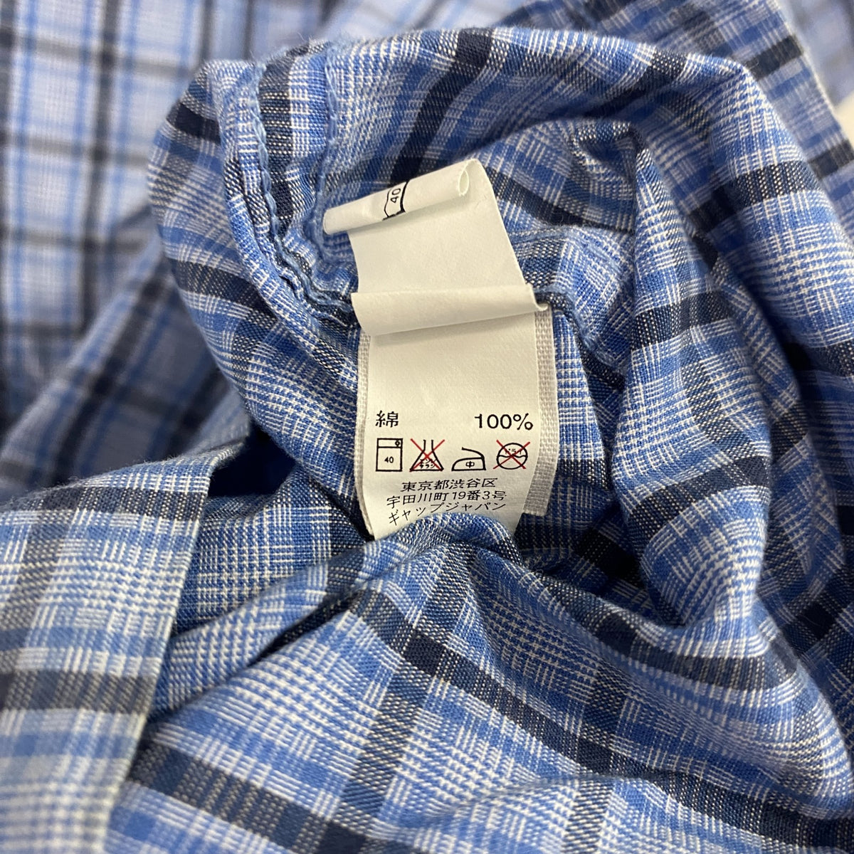 GAP　ギャップ　半袖シャツ　チェック柄　水色　ライトブルー　Sサイズ　古着