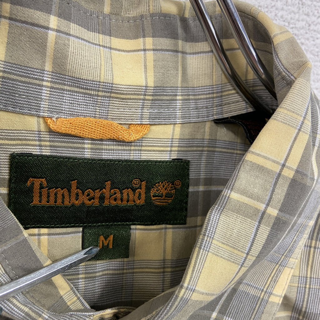 Timberland　ティンバーランド　半袖シャツ　チェック柄　総柄　黄色　イエロー　Mサイズ　古着