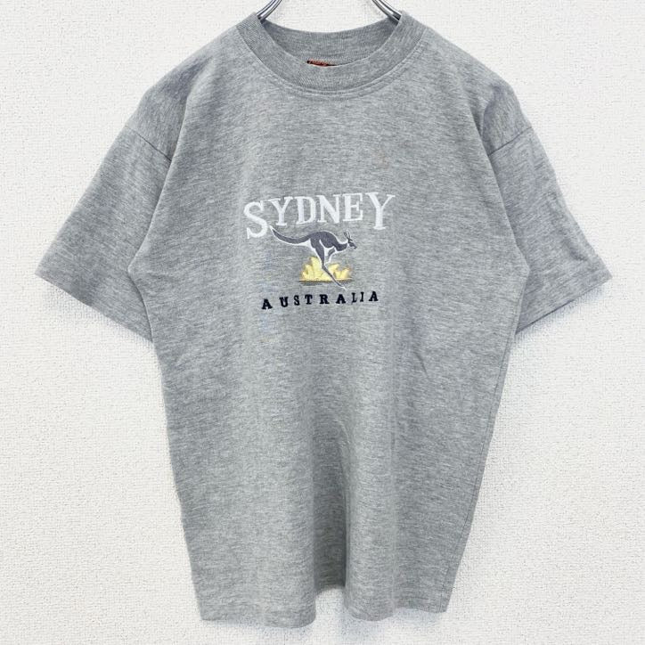 Kangaroo　カンガルー　半袖アニマル刺繍Tシャツ　クルーネック　オーストラリア　シドニー　グレー　灰色　Sサイズ　古着