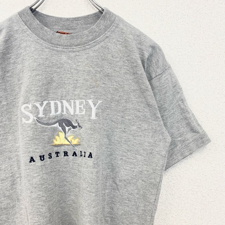 Kangaroo　カンガルー　半袖アニマル刺繍Tシャツ　クルーネック　オーストラリア　シドニー　グレー　灰色　Sサイズ　古着