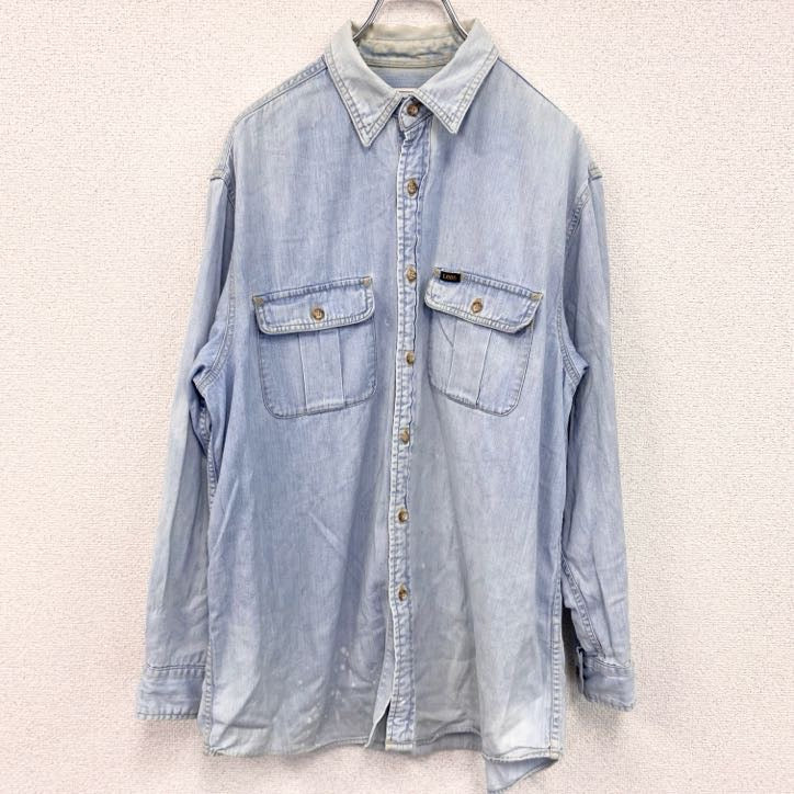 90s　Lee　リー　長袖デニムシャツ　ボタンダウンシャツ　ダブルポケット　ヴィンテージ　インディゴ　Lサイズ　古着