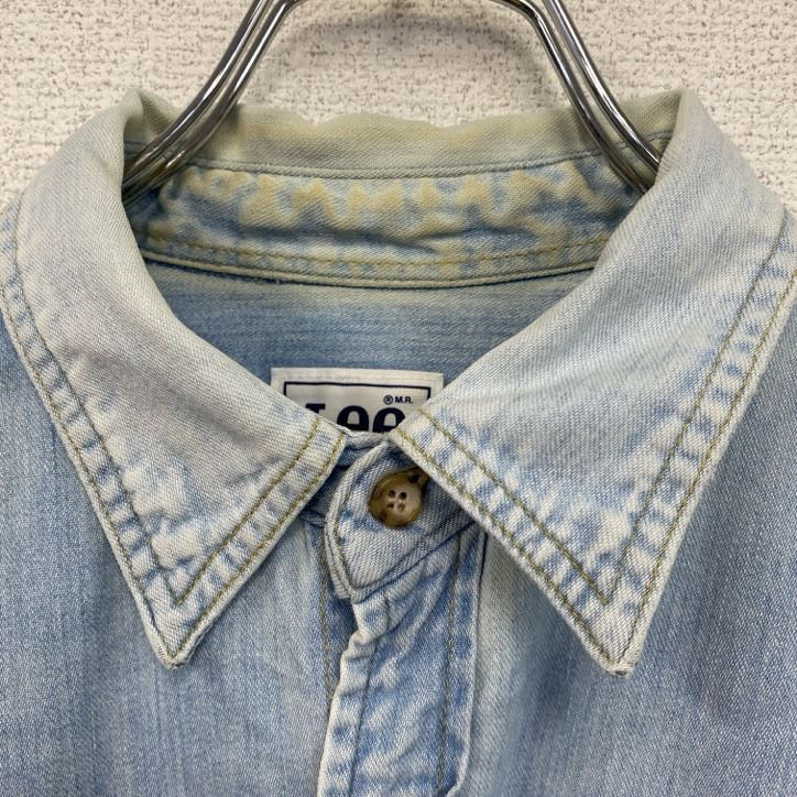 90s　Lee　リー　長袖デニムシャツ　ボタンダウンシャツ　ダブルポケット　ヴィンテージ　インディゴ　Lサイズ　古着