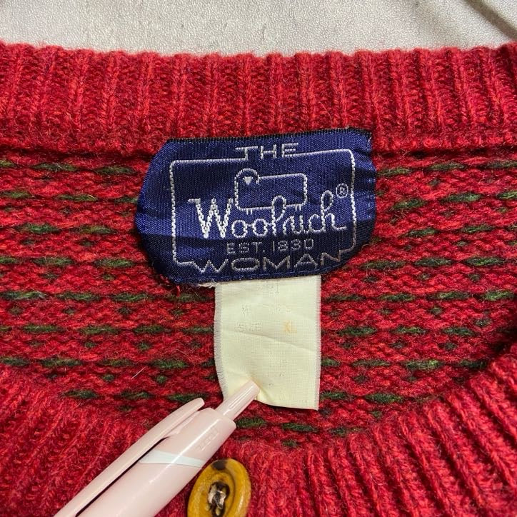 古着 used　WOOLRICH　ウールリッチ　長袖ニット厚手カーディガン　ハート柄　赤　レッド　ヴィンテージ　XLサイズ