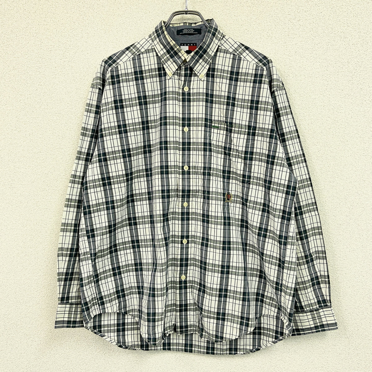 TOMMY HILFIGER　トミーヒルフィガー　長袖ボタンシャツ　チェック柄　白　ホワイト　Lサイズ メンズ コットン 古着