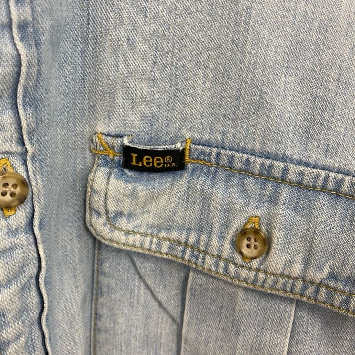 90s　Lee　リー　長袖デニムシャツ　ボタンダウンシャツ　ダブルポケット　ヴィンテージ　インディゴ　Lサイズ　古着