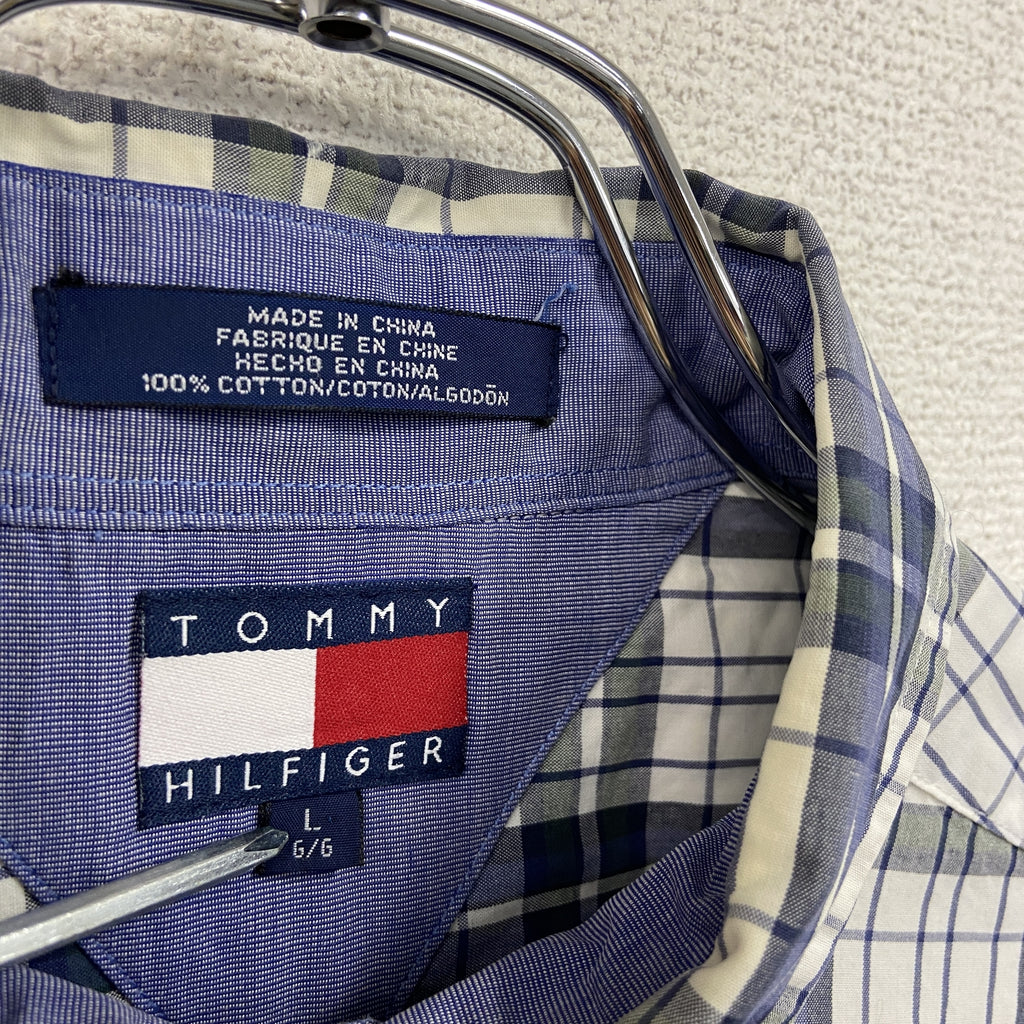 TOMMY HILFIGER　トミーヒルフィガー　長袖ボタンシャツ　チェック柄　白　ホワイト　Lサイズ メンズ コットン 古着