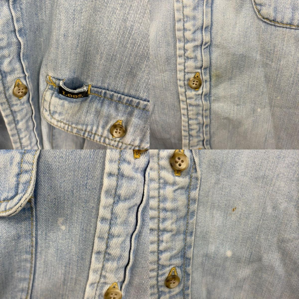 90s　Lee　リー　長袖デニムシャツ　ボタンダウンシャツ　ダブルポケット　ヴィンテージ　インディゴ　Lサイズ　古着