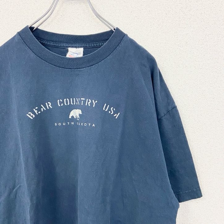 alstyle apparel & activewear　熊　アニマル　半袖プリントTシャツ　ネイビー　紺　XLサイズ　古着