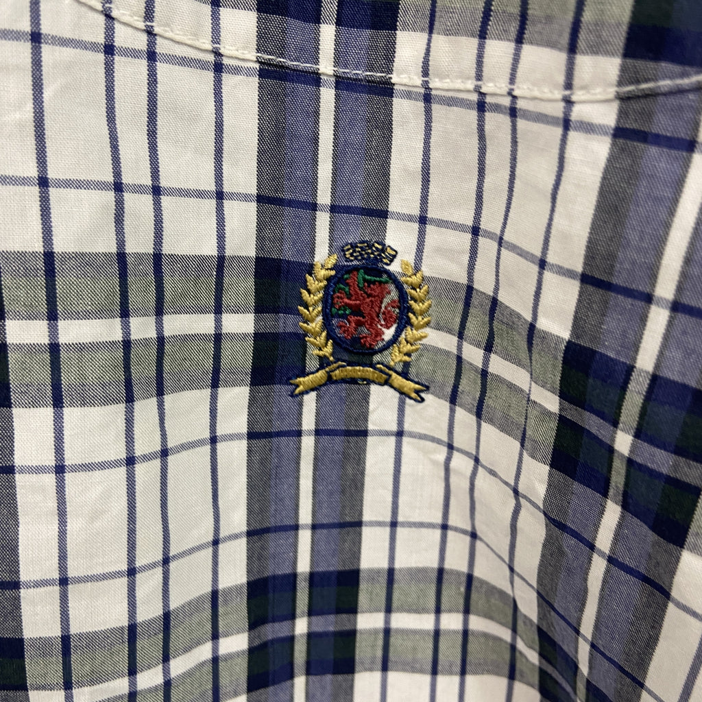 TOMMY HILFIGER　トミーヒルフィガー　長袖ボタンシャツ　チェック柄　白　ホワイト　Lサイズ メンズ コットン 古着