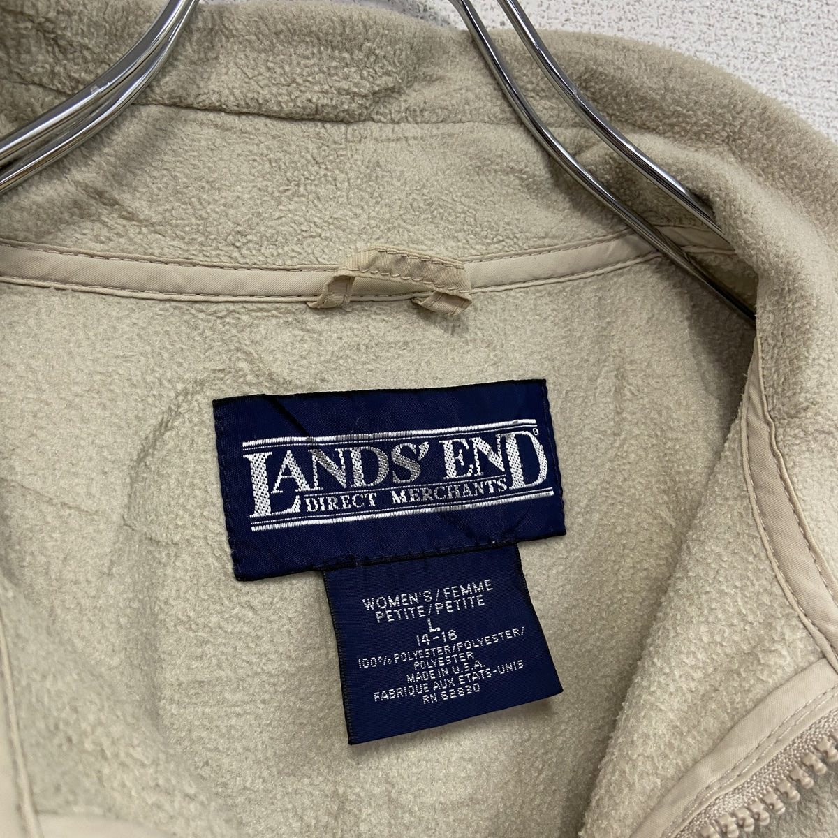 LAND’S END　ランズエンド　フルジップフリースジャケット/ボアジャケット　ベージュ　Lサイズ　古着