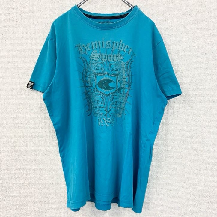 HEMISPHERE　SPORT　半袖プリントTシャツ　水色　Y2K　レトロ　ライトブルー　XXLサイズ　古着