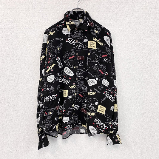 CARDCHE　長袖総柄デザインシャツ　スヌーピー　黒　ブラック　Lサイズ