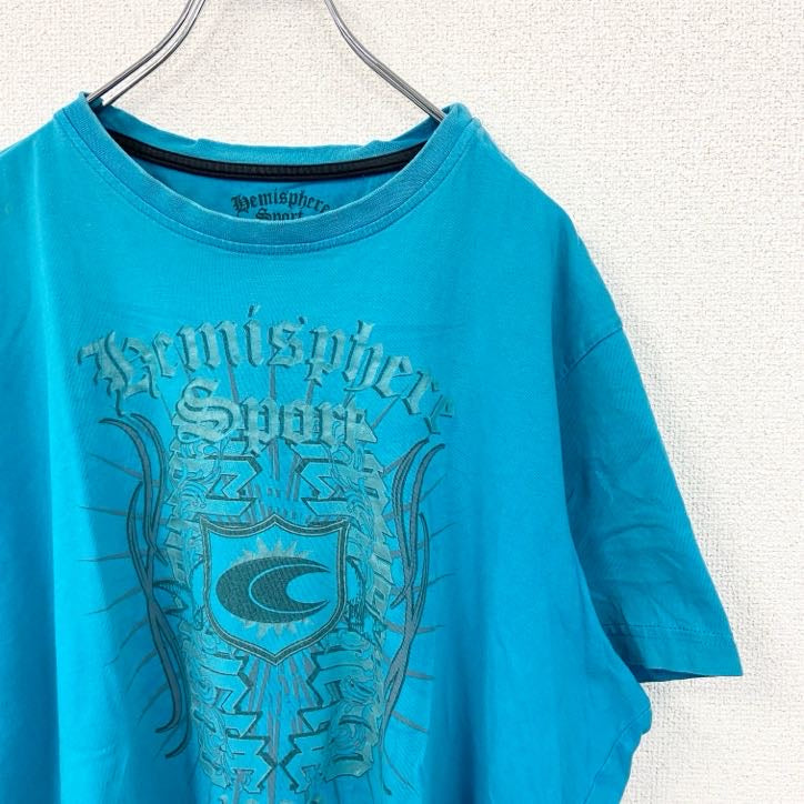HEMISPHERE　SPORT　半袖プリントTシャツ　水色　Y2K　レトロ　ライトブルー　XXLサイズ　古着