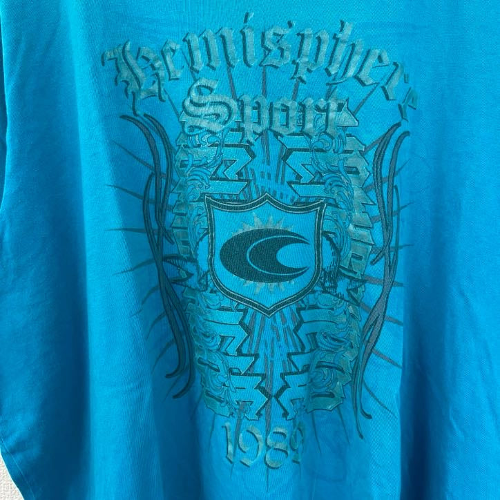 HEMISPHERE　SPORT　半袖プリントTシャツ　水色　Y2K　レトロ　ライトブルー　XXLサイズ　古着