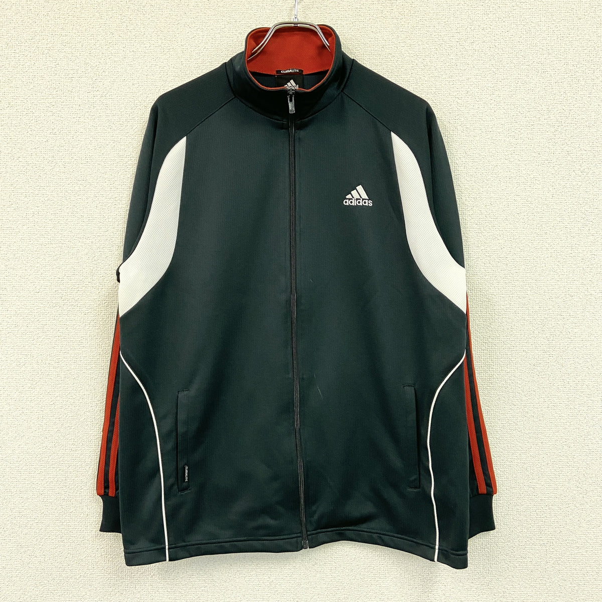 adidas　アディダス　トラックジャケット/ジャージ　黒　ブラック　Lサイズ スポーツジャケット メンズ ポリエステル 古着