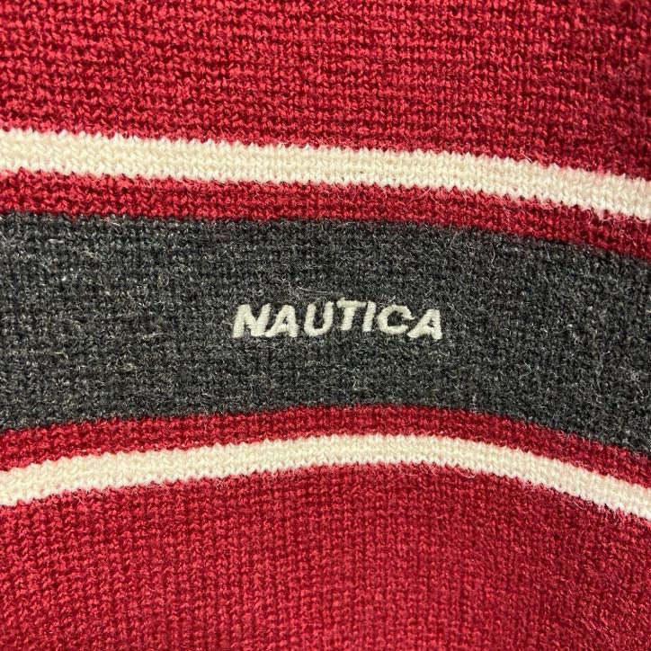 NAUTICA　ノーティカ　長袖Vネックニット　セーター　ワンポイントロゴ刺繍　赤　レッド　オーバーサイズ　XLサイズ　古着