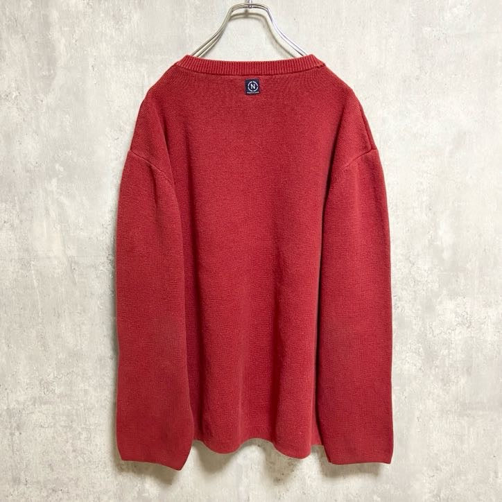 NAUTICA　ノーティカ　長袖Vネックニット　セーター　ワンポイントロゴ刺繍　赤　レッド　オーバーサイズ　XLサイズ　古着