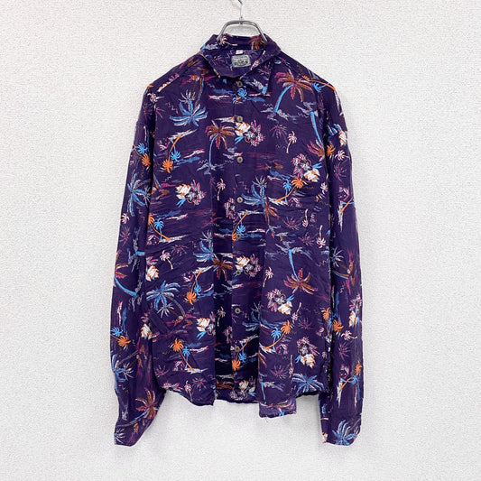CARDCHE　長袖総柄デザインシャツ　マルチカラー　紫　パープル　Lサイズ