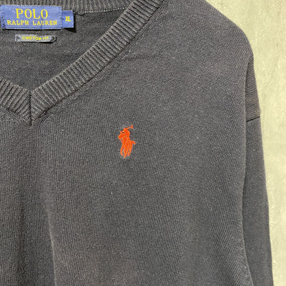 古着 used　POLO RALPH LAUREN ポロ・ラルフローレン　長袖ニット　セーター　ロゴ刺繍　ネイビー　Lサイズ