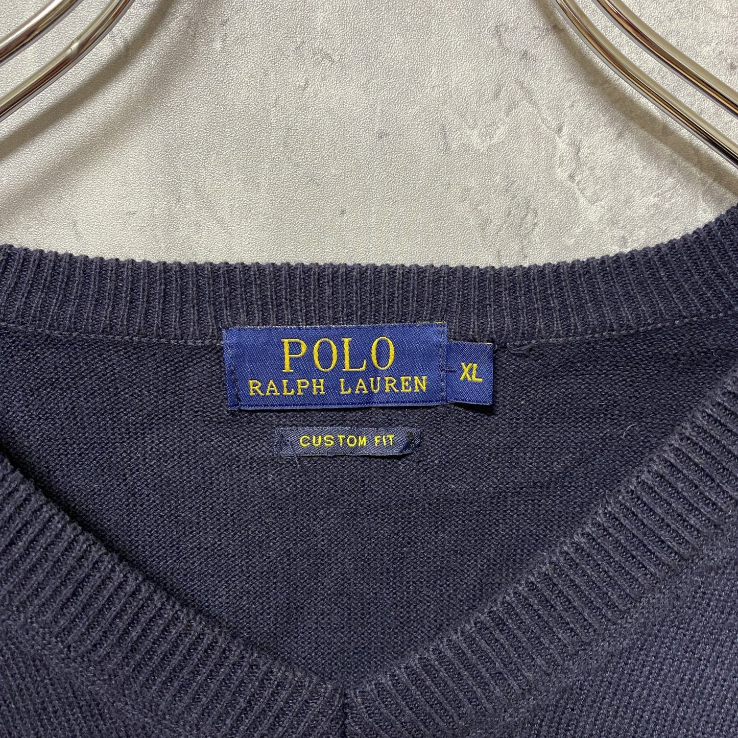 古着 used　POLO RALPH LAUREN ポロ・ラルフローレン　長袖ニット　セーター　ロゴ刺繍　ネイビー　Lサイズ