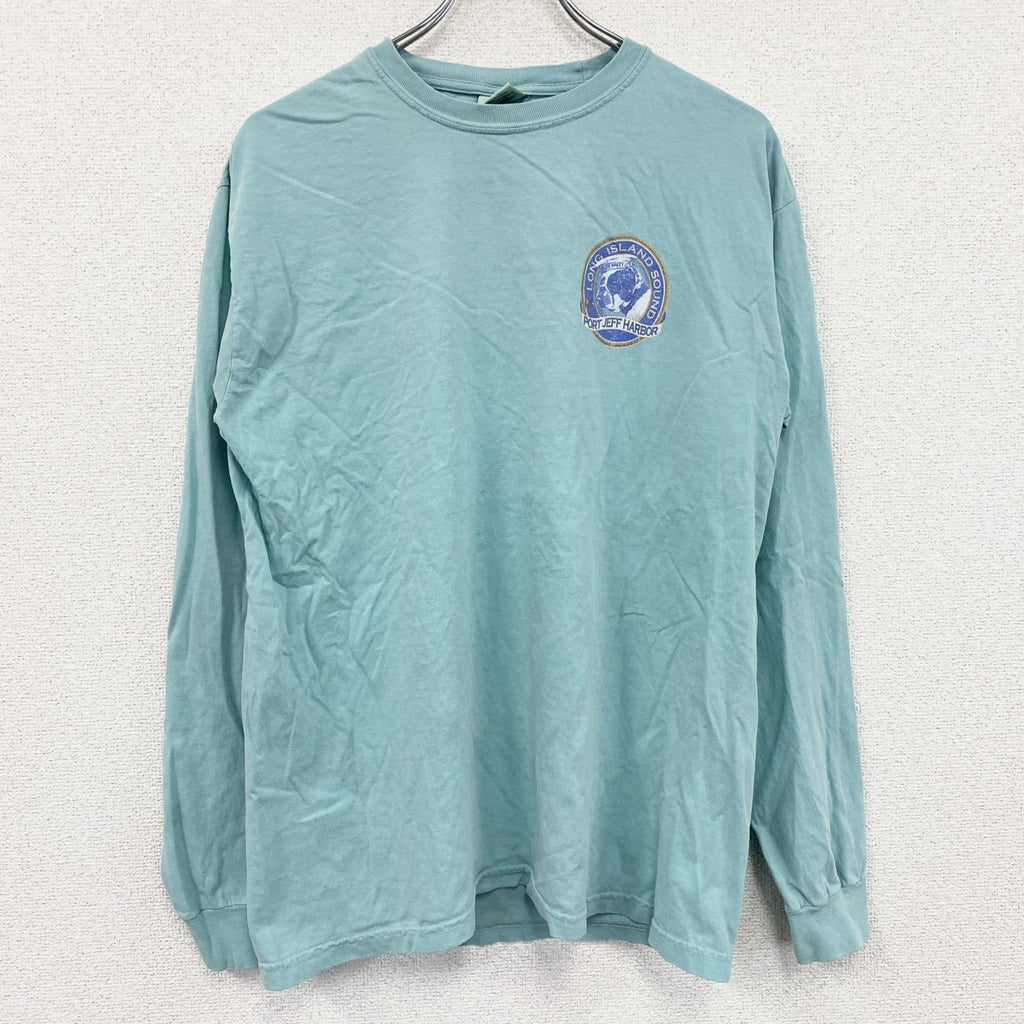 COMFORT COLORS　長袖プリントTシャツ　エメラルドグリーン　Mサイズ　古着
