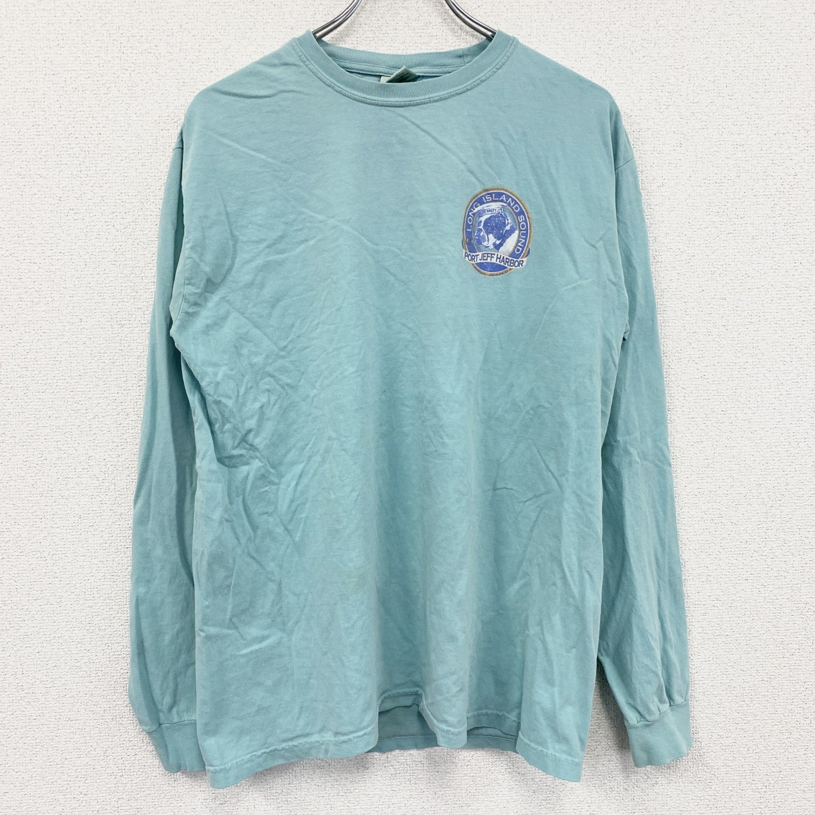 COMFORT COLORS　長袖プリントTシャツ　エメラルドグリーン　Mサイズ　古着