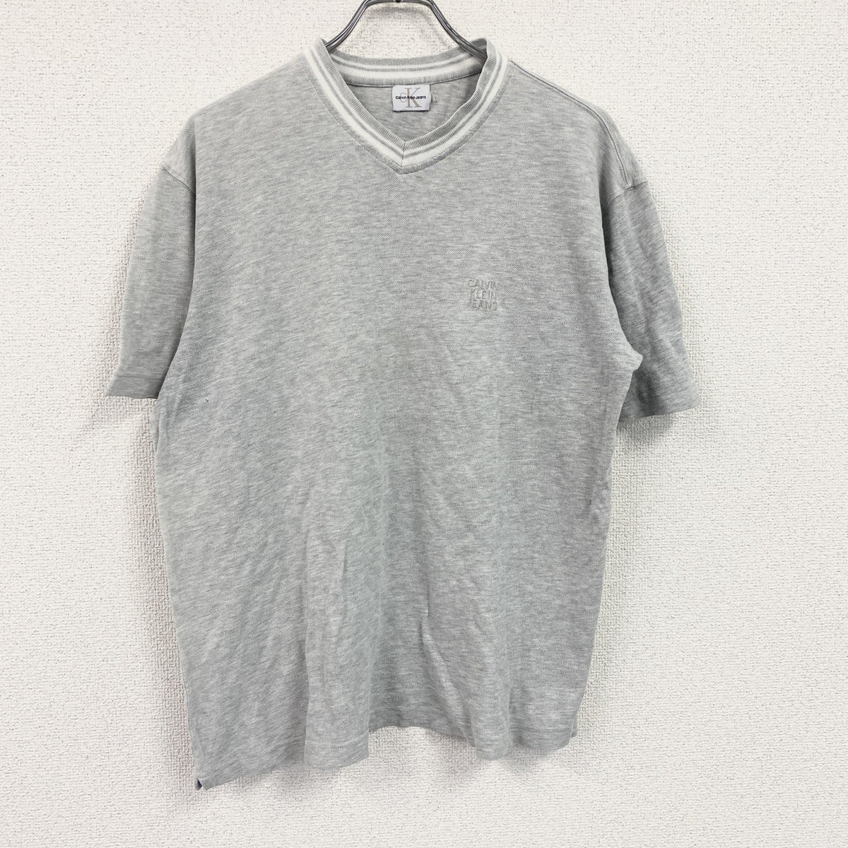 90s　Calvin Klein Jeans　カルバンクラインジーンズ　半袖Tシャツ　Vネック　ヴィンテージ　灰色　グレー　Mサイズ　