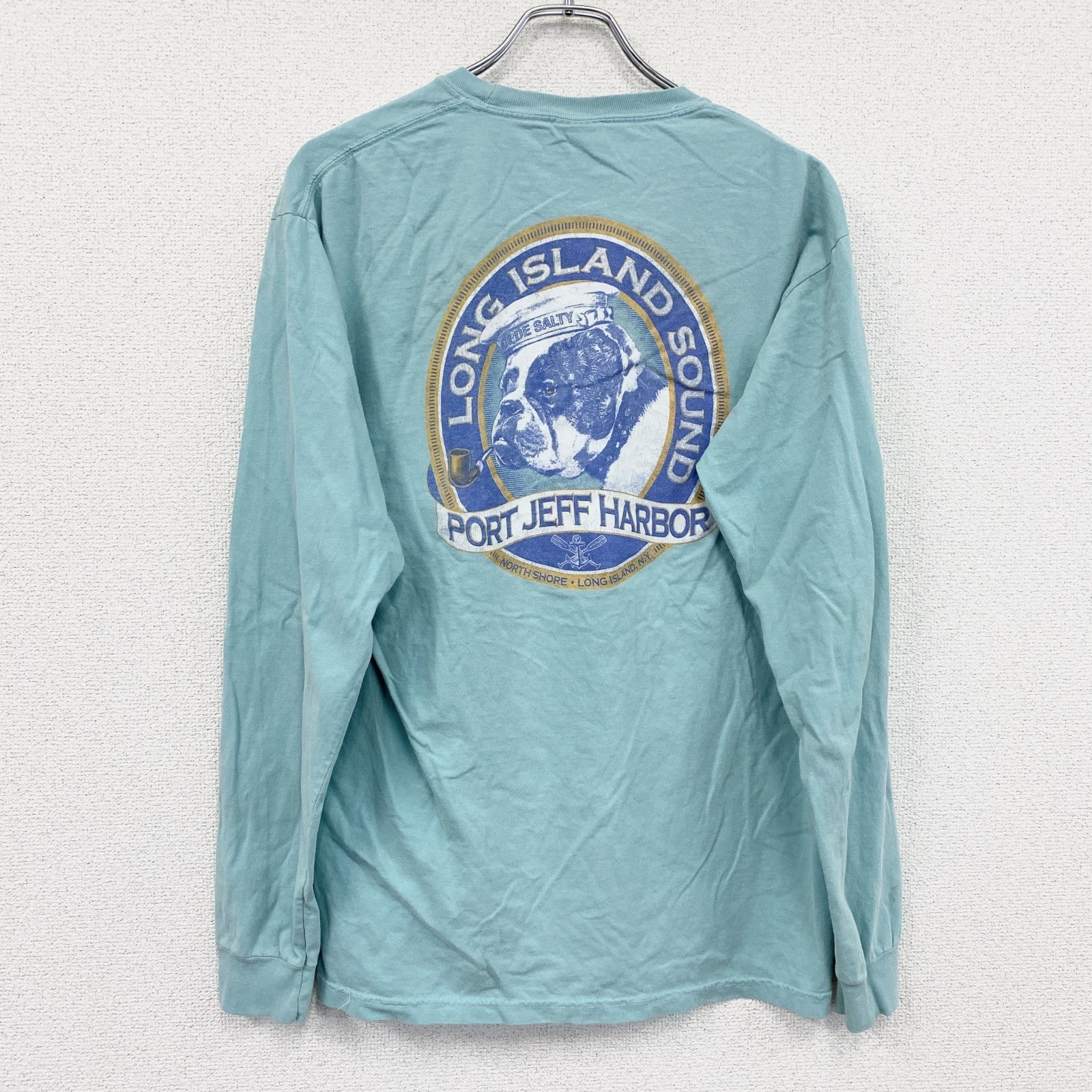 COMFORT COLORS　長袖プリントTシャツ　エメラルドグリーン　Mサイズ　古着