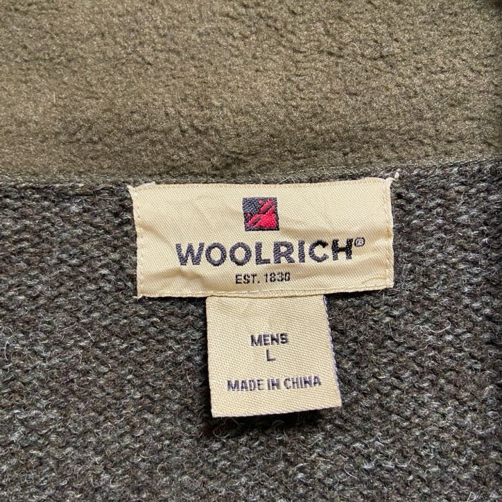 古着 used　WOOLRICH　ウールリッチ　長袖フルジップニット　セーター　ノームコア　緑　グリーン　秋冬服　Lサイズ