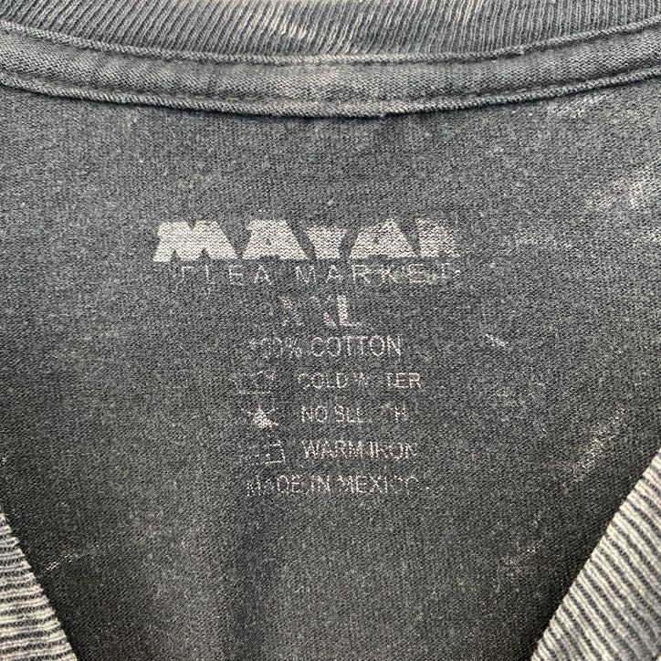 MAYAN　半袖デザインプリントTシャツ　サメ　マリン　メキシコ　コスメル島　黒　ブラック　ビッグシルエット　2XLサイズ　古着