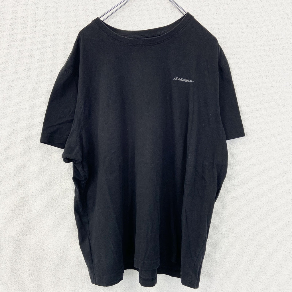 Eddie Bauer　半袖ビッグプリントTシャツ　ワンポイント　クルーネック　カジュアルデザイン　黒　ブラック　Lサイズ　古着