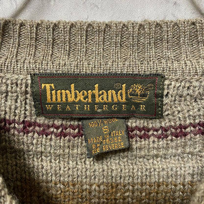 古着　used　Timberland ティンバーランド　長袖ノルディックニット　セーター　総柄　クルーネック　秋冬服　Sサイズ