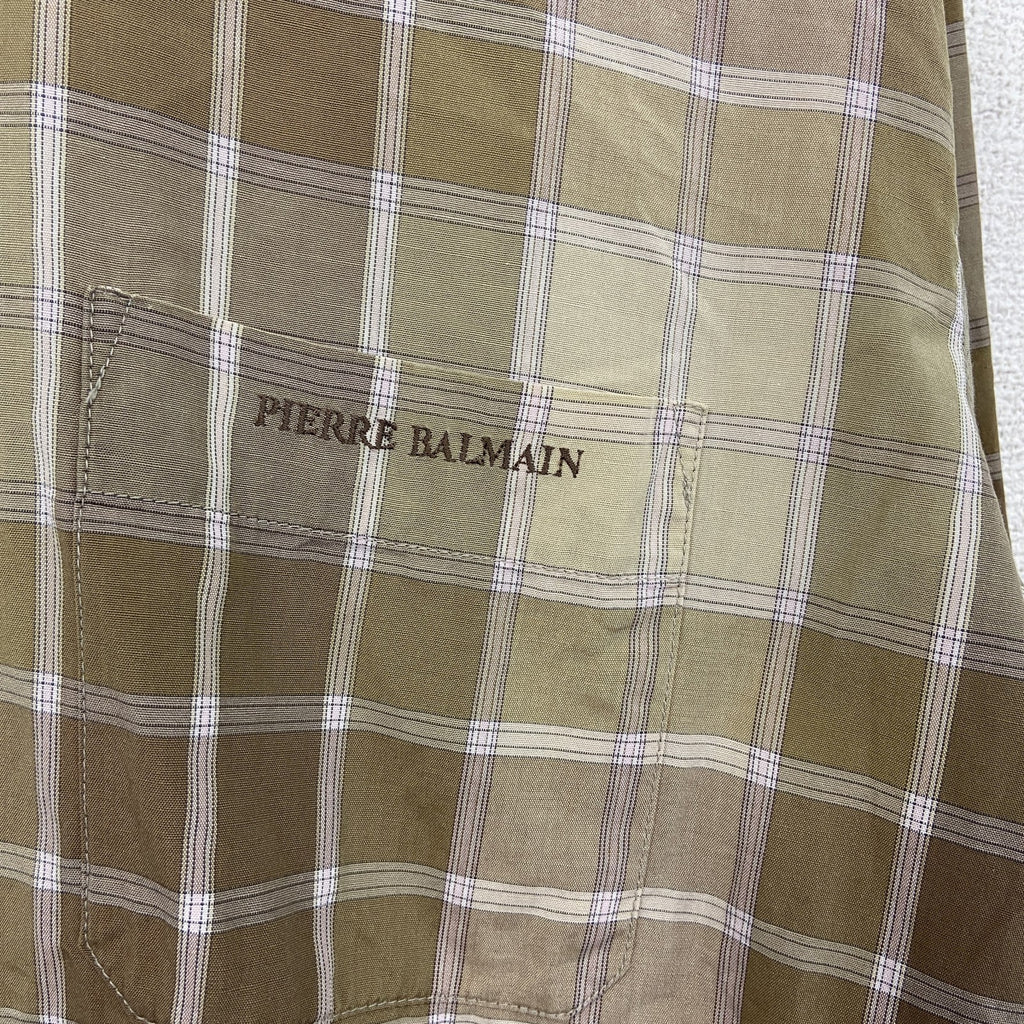 PIERRE BALMANI　ピエールバルマン　長袖シャツ　チェック柄　総柄　ベージュ　古着