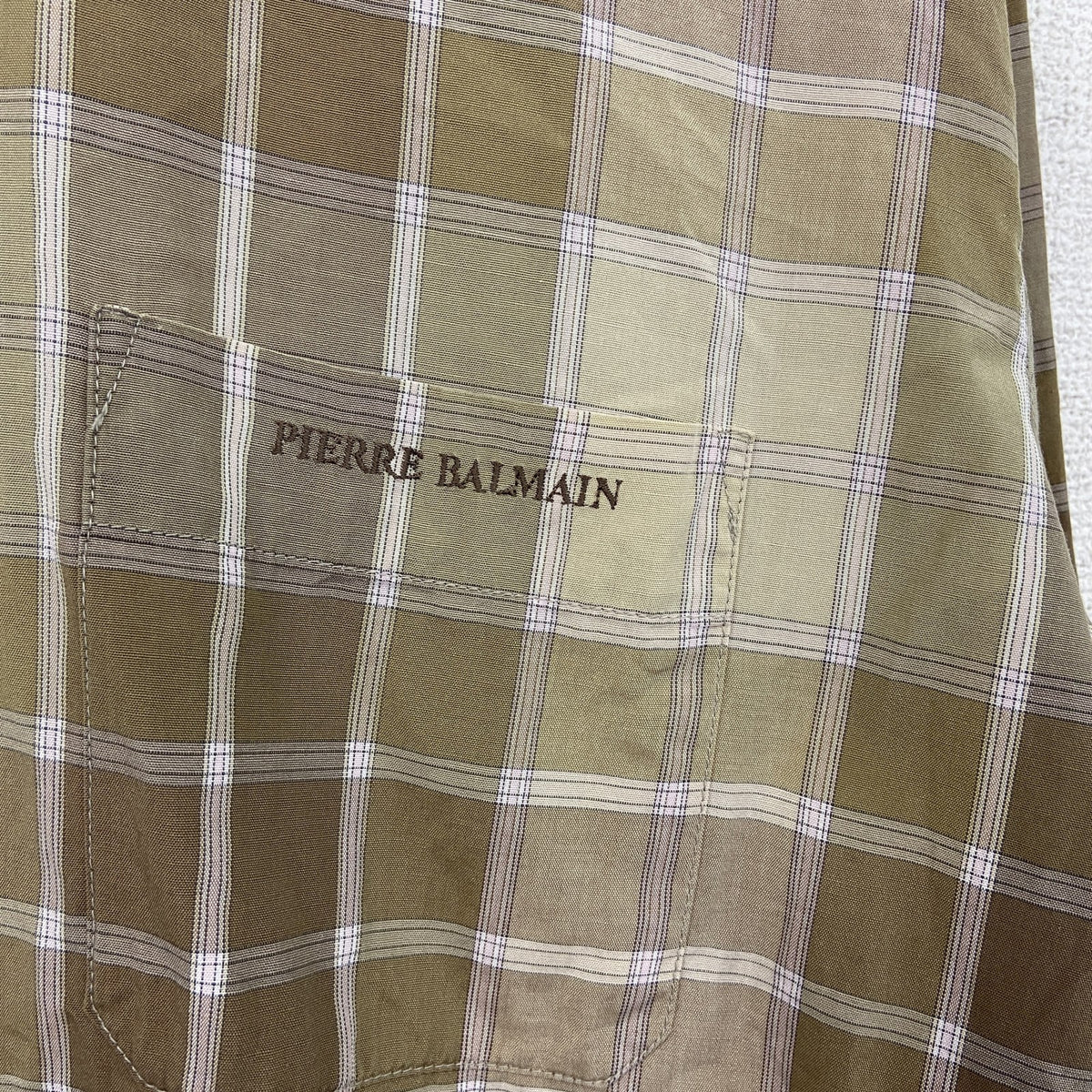 PIERRE BALMANI　ピエールバルマン　長袖シャツ　チェック柄　総柄　ベージュ　古着