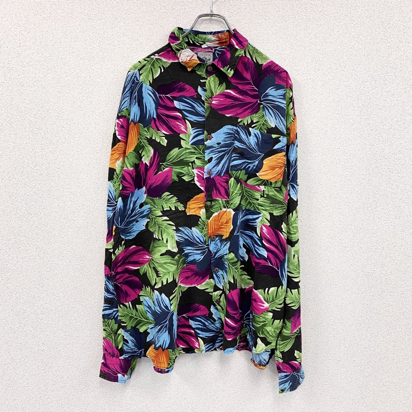 CARDCHE　長袖総柄デザインシャツ　マルチカラー　黒　ブラック　2XLサイズ