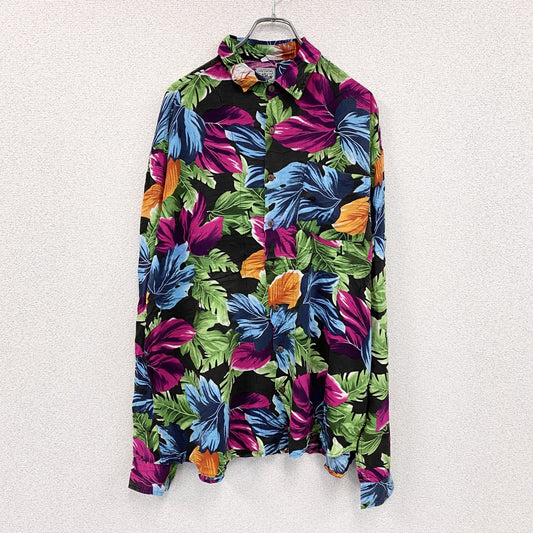 CARDCHE　長袖総柄デザインシャツ　マルチカラー　黒　ブラック　2XLサイズ