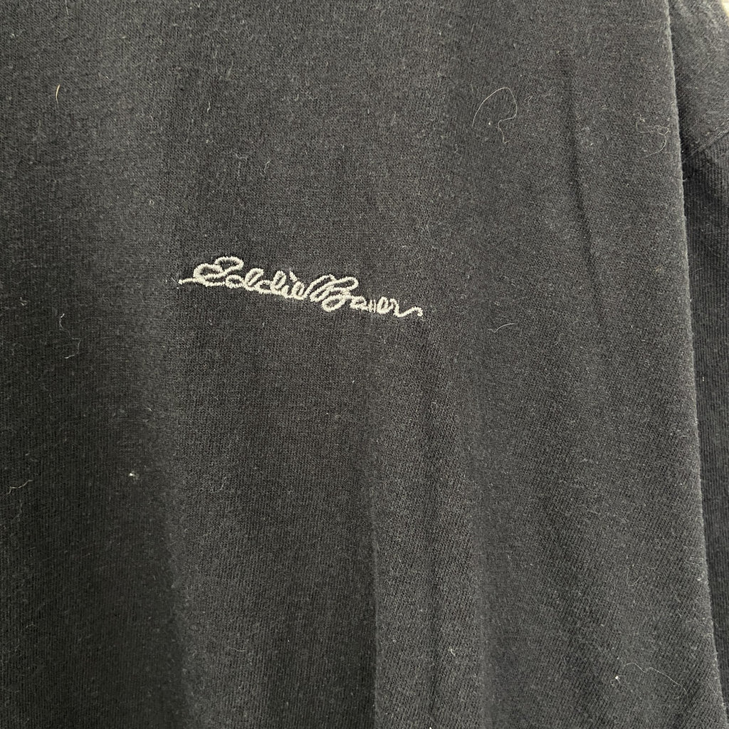 Eddie Bauer　半袖ビッグプリントTシャツ　ワンポイント　クルーネック　カジュアルデザイン　黒　ブラック　Lサイズ　古着