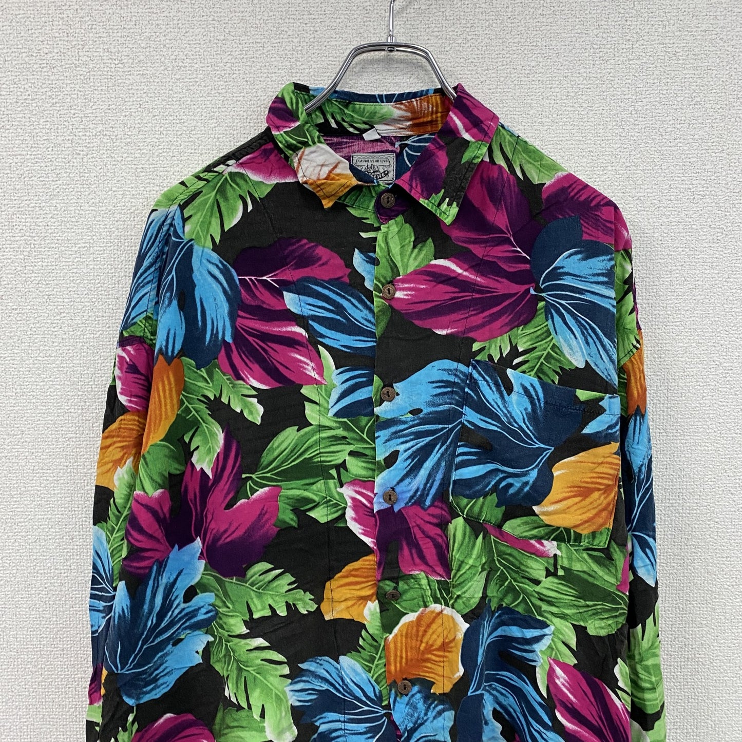 CARDCHE　長袖総柄デザインシャツ　マルチカラー　黒　ブラック　2XLサイズ