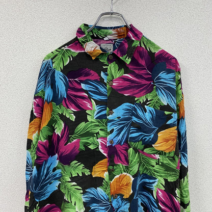 CARDCHE　長袖総柄デザインシャツ　マルチカラー　黒　ブラック　2XLサイズ