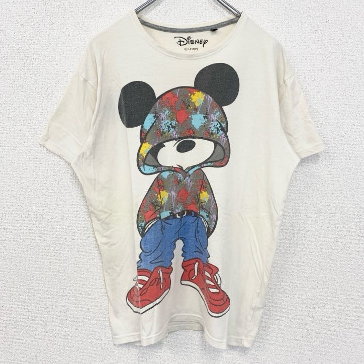 Disney　ディズニー　半袖ビッグデザインプリントTシャツ　ミッキーマウス　Mickey　白　ホワイト　Sサイズ　古着