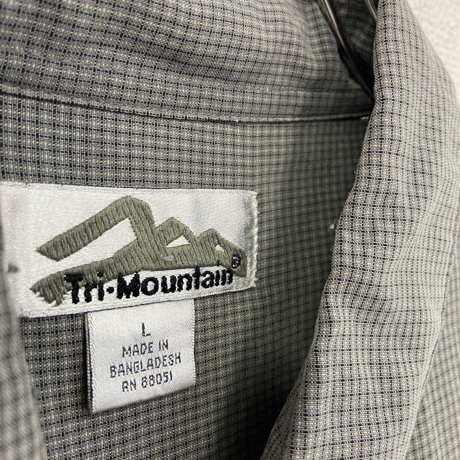 90s～　Tri-Mountain　半袖ボタンダウンシャツ　柄シャツ　チェック柄　総柄　灰色　グレー　Lサイズ　　ヴィンテージ　古着