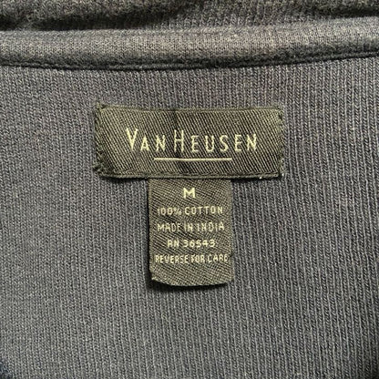 古着 used　VANHEUSEN　ヴァンヒューゼン　長袖ハーフジップボーダー柄スウェット　トレーナー　ネイビー　秋冬服　Mサイズ