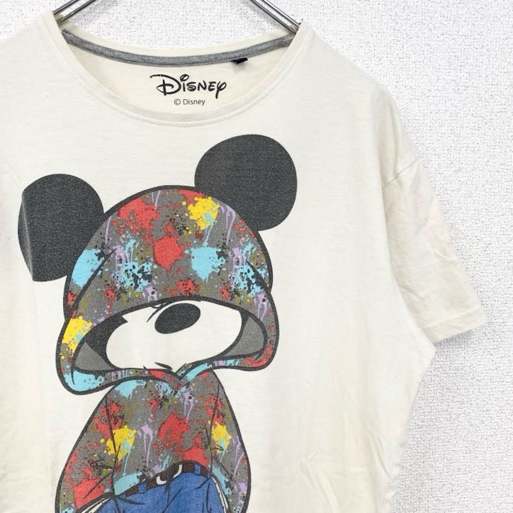 Disney　ディズニー　半袖ビッグデザインプリントTシャツ　ミッキーマウス　Mickey　白　ホワイト　Sサイズ　古着