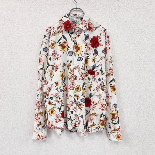 CARDCHE　長袖総柄デザインシャツ　花柄　マルチカラー　白　ホワイト　Lサイズ